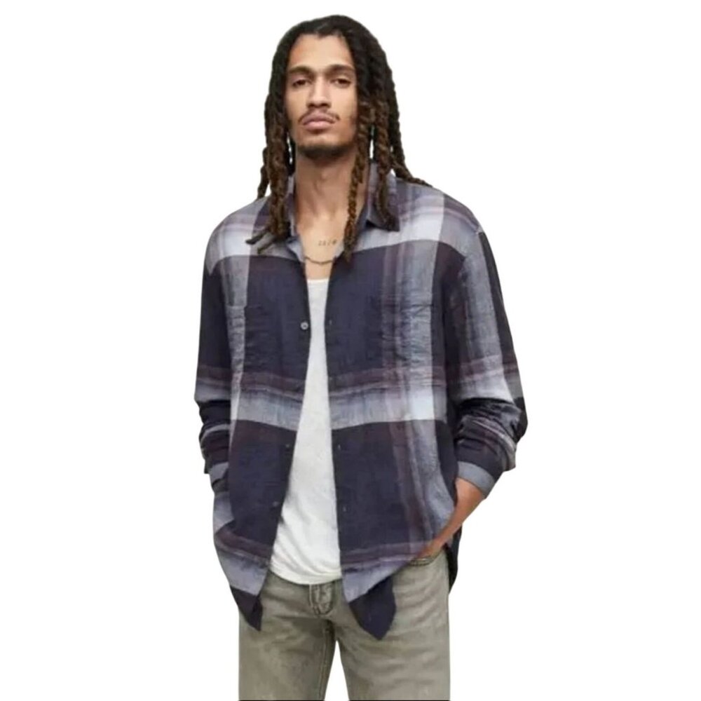 NWT JOHN VARVATOS Cole Plaid Long Sleeve Shirt S Cotton Button Down Plum Wood